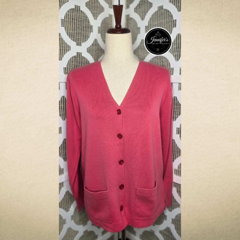 Talbots Coral V Neck Long Sleeve Button Closure Cardigan Size Small